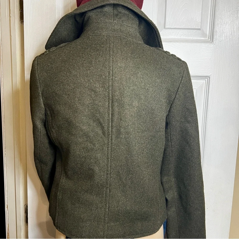 Old Navy Wms‎ Wool Blend Moss Green Military Crop Lined Retro Preppy Jacket S